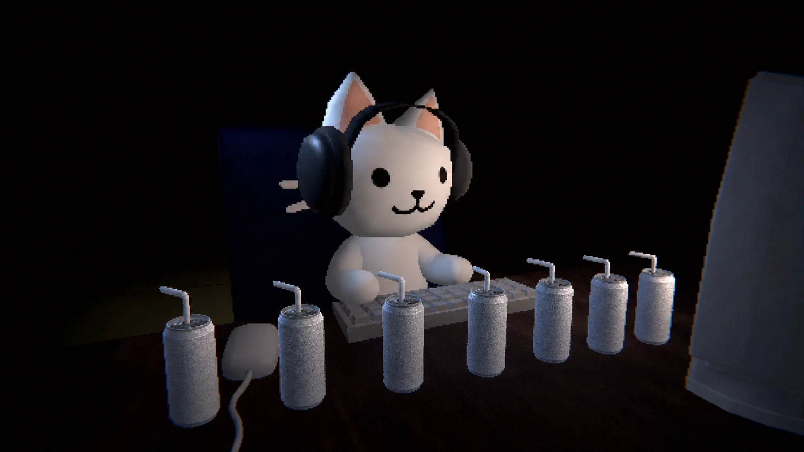 Gamer Cat surrounded by energy drink cans